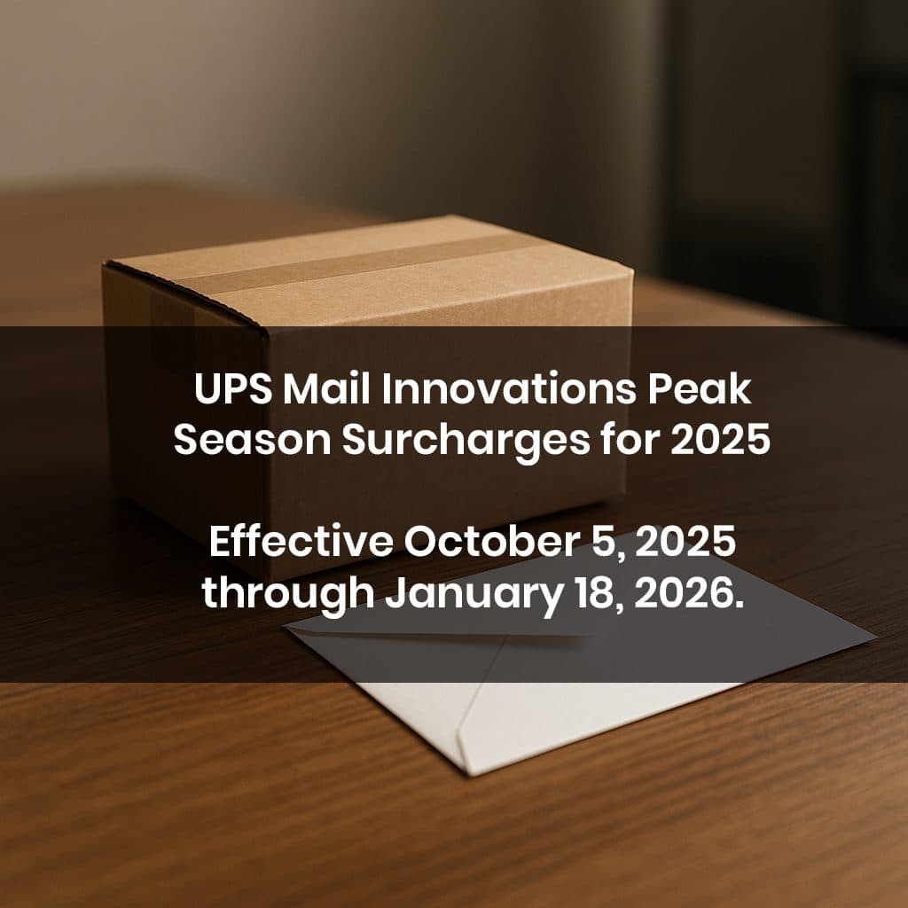 UPS Mail Innovations Peak Season Surcharges for 2025